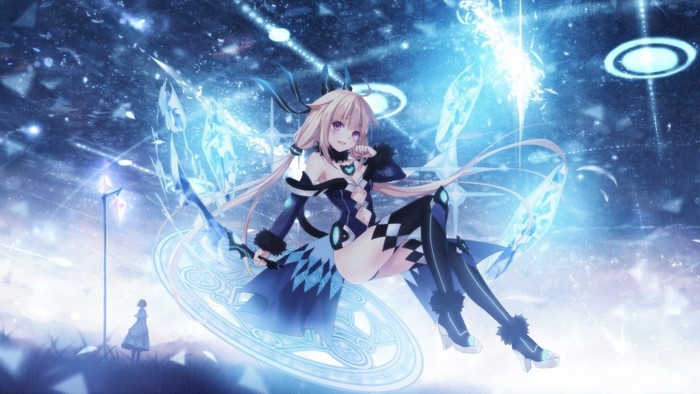 Anime girl with blonde hair and purple eyes