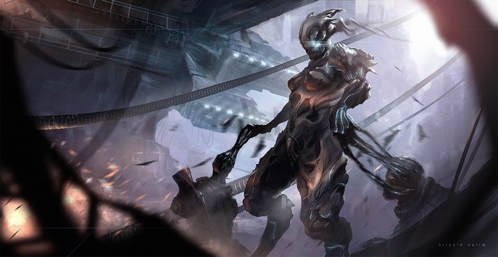 Alien creature in a dark industrial setting