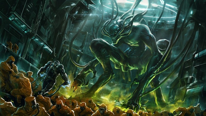 Alien creature in a laboratory with scientists