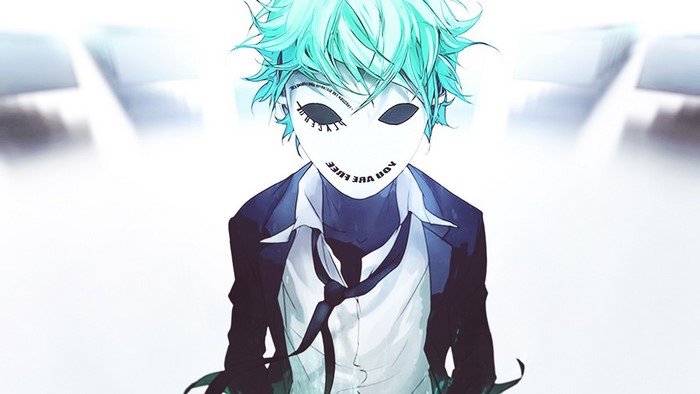 Anime character with mask and teal hair