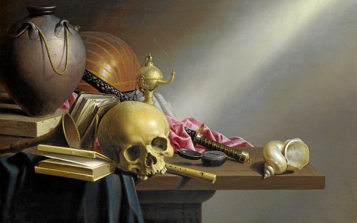 Still life with skull, lute, and vase