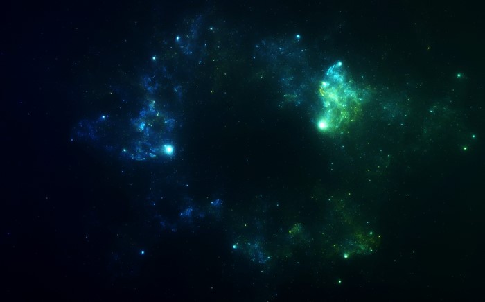 Fantasy galaxy art with blue and green nebulae