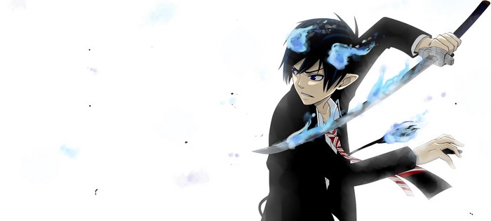 Rin Okumura from Blue Exorcist with flaming sword