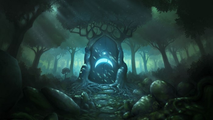 Fantasy forest with glowing tree portal