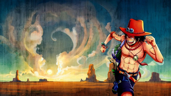 Portgas D. Ace from One Piece running in desert