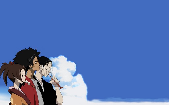 Samurai Champloo characters against blue sky