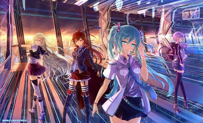 Anime girls in futuristic setting