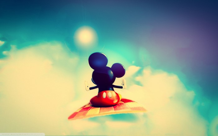 Mickey Mouse flying on a magic carpet