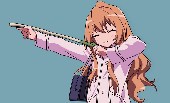 Taiga Aisaka from Toradora holding a leek