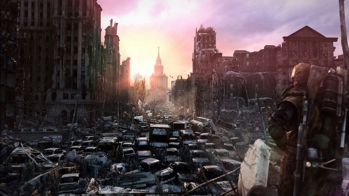 Metro 2033 Post-Apocalyptic Urban Ruins at Sunset