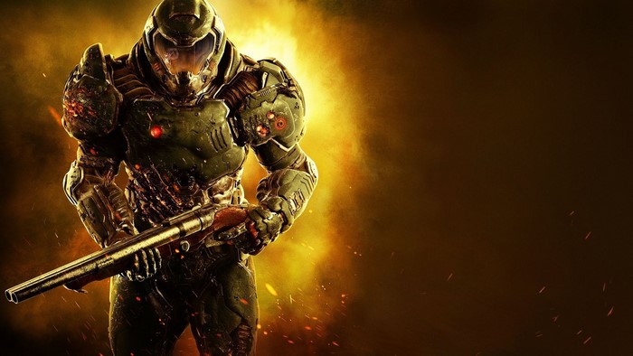 Doom Slayer from Doom 4 holding a shotgun