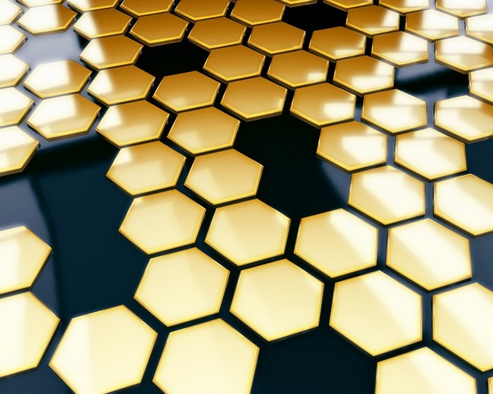 Gold hexagons on a dark background