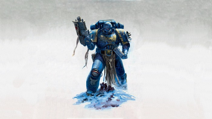 Space Marine from Warhammer 40,000 in snow