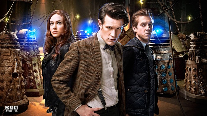 Doctor Who: Eleventh Doctor, Amy Pond, Rory Williams with Daleks
