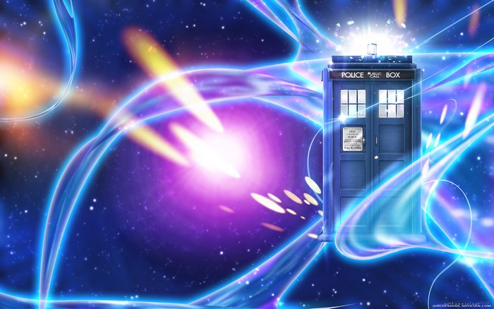 The Doctor's TARDIS in a cosmic vortex