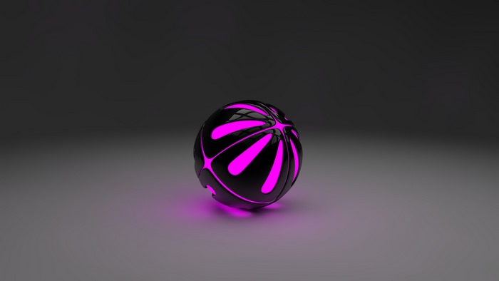 3D rendered black sphere with pink glowing lines