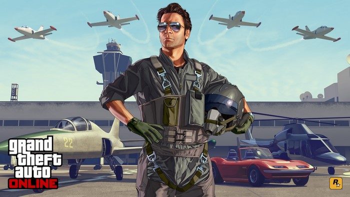 Pilot with aircraft and vehicles in Grand Theft Auto Online