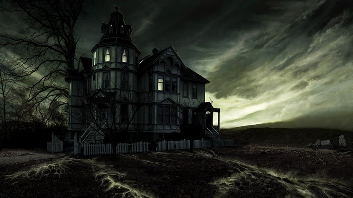 Haunted Victorian House with Stormy Sky