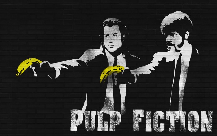 Pulp Fiction characters holding bananas