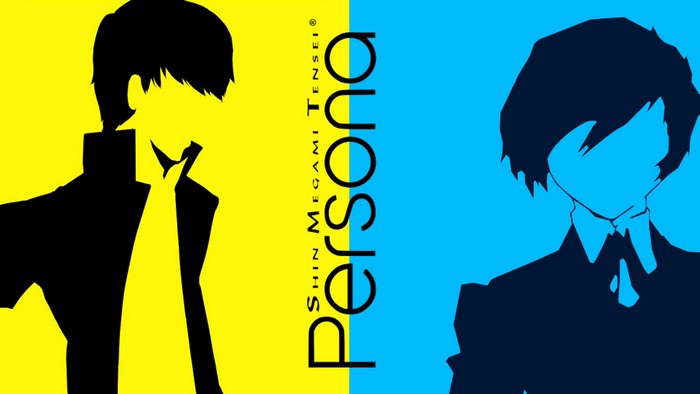 Persona 4 and Persona 3 characters with Persona logo