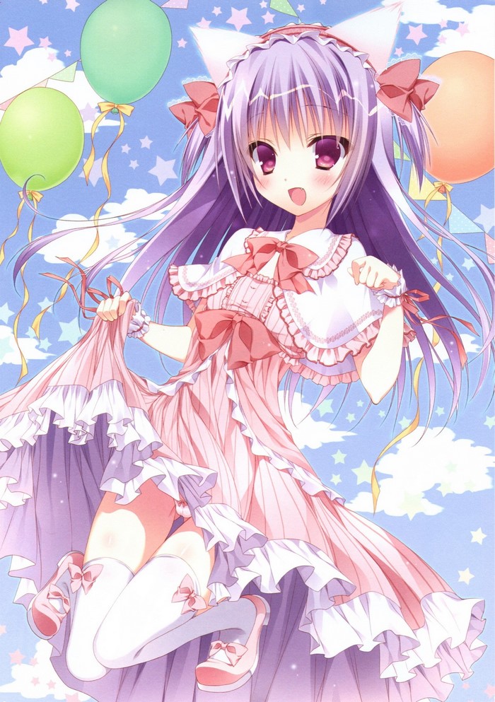 Anime girl with cat ears and balloons