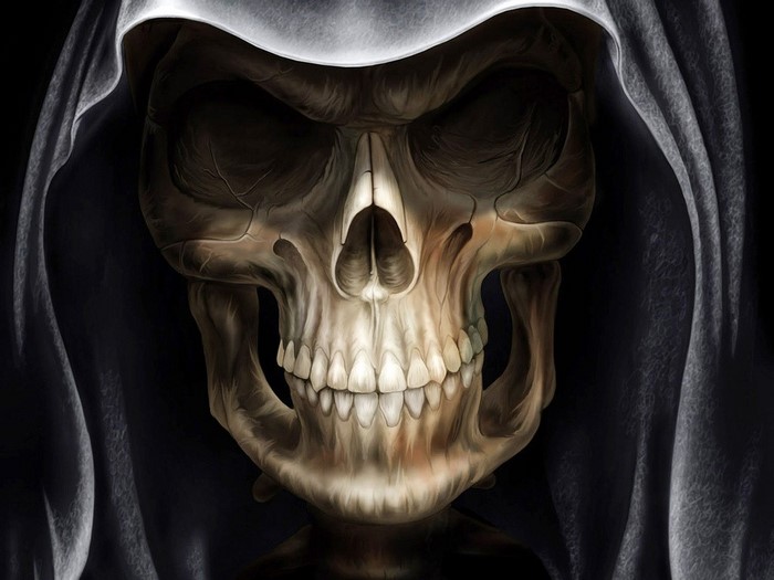 Dark Grim Reaper Skull with Hood