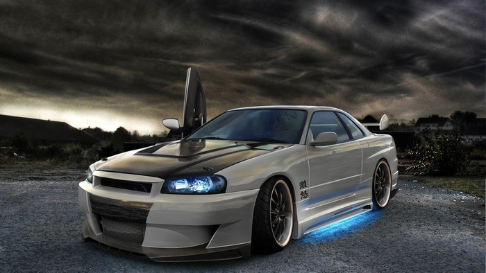 Nissan Skyline GT-R R34 with Neon Lights