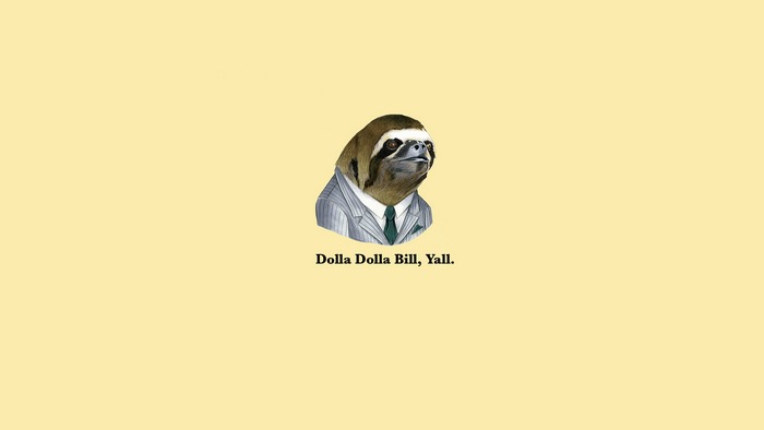 Sloth in a suit with text