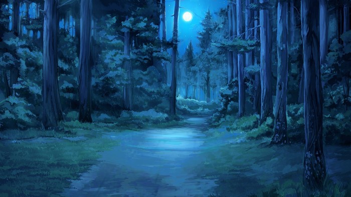 Moonlit Forest Path in Everlasting Summer