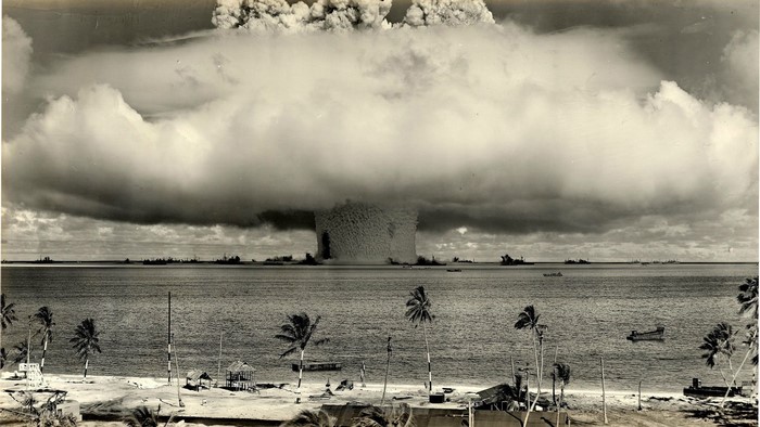 Atomic Bomb Explosion Over the Ocean