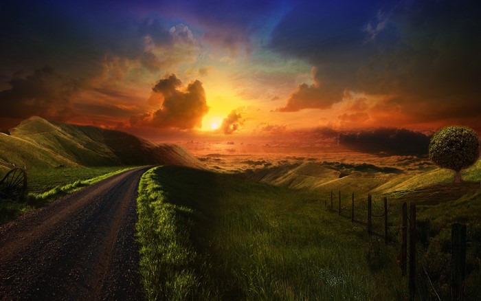 Sunset Over Serene Countryside Road