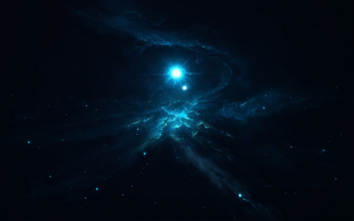 Blue nebula with bright stars in deep space