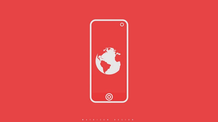 Minimalist phone with globe icon on red background