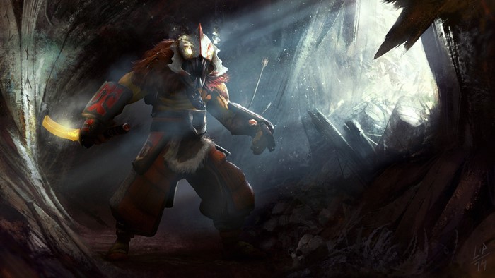 Juggernaut from Dota 2 in a cave