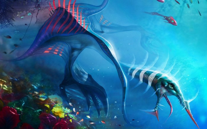 Underwater sea monster with glowing fins