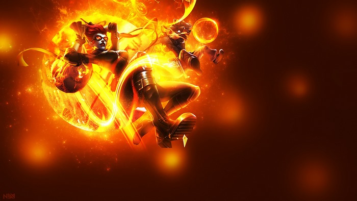 Evelynn from League of Legends with fire effects