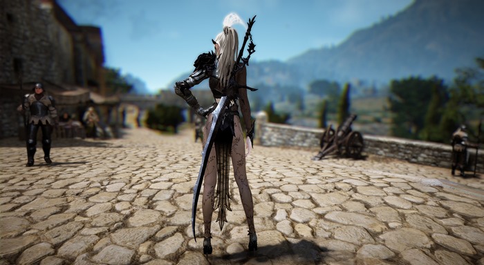 Woman with white hair and long sword in Black Desert Online