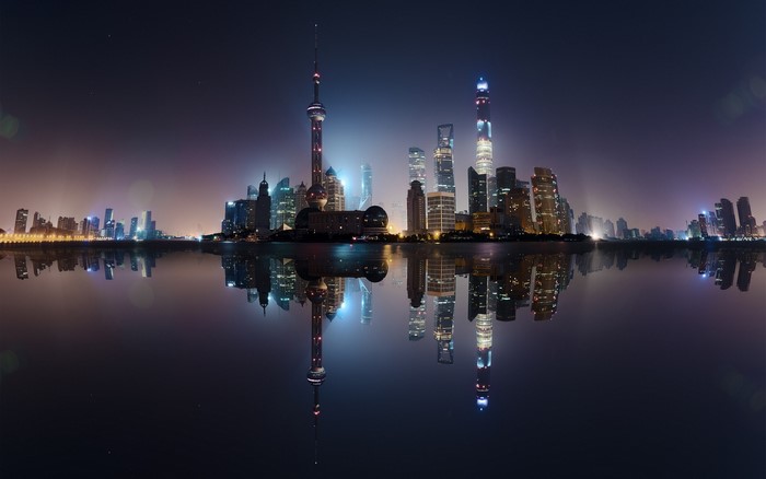 Shanghai China cityscape with Oriental Pearl Tower at night