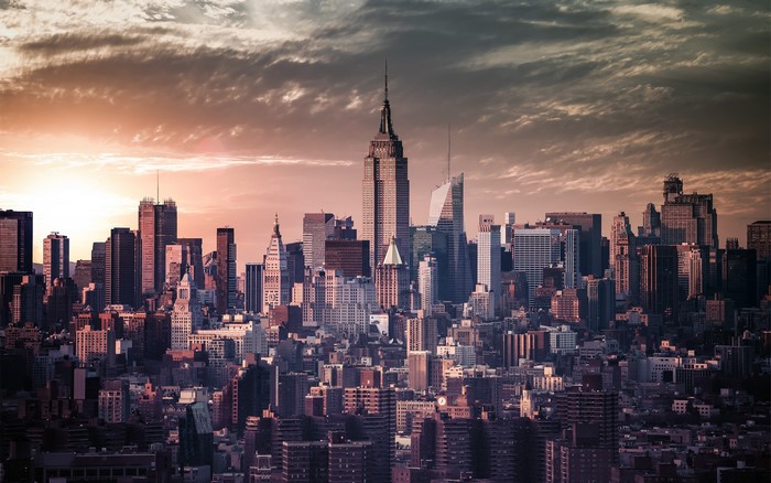 New York City Skyline with Empire State Building at Sunset