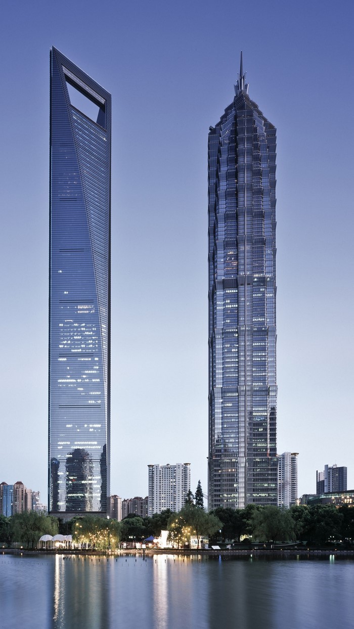 Shanghai skyline with skyscrapers and river