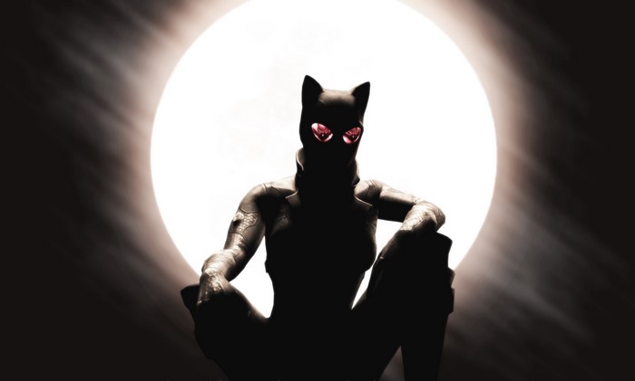 Catwoman in front of a large moon
