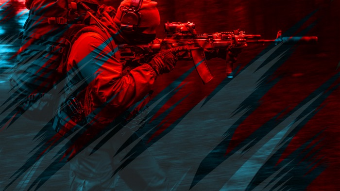 Spetsnaz Soldier Aiming with Rifle in Tactical Gear