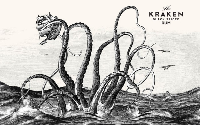 The Kraken Black Spiced Rum with Ship and Sea Monster