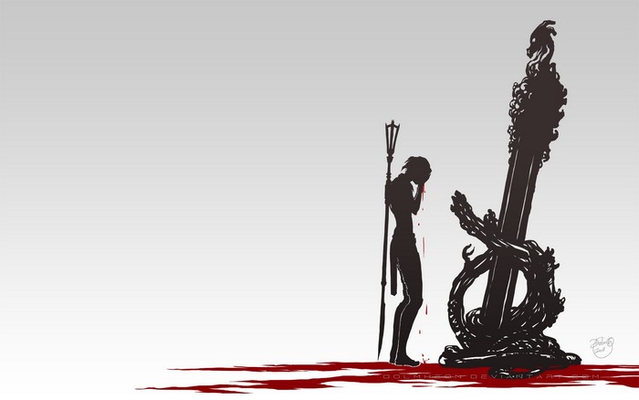 Dragon Age Silhouette with Blood Splatter