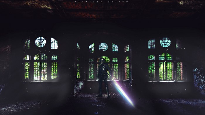 Fantasy art of a warrior with a glowing sword