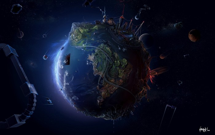 Abstract Digital Art of a Futuristic Earth in Space