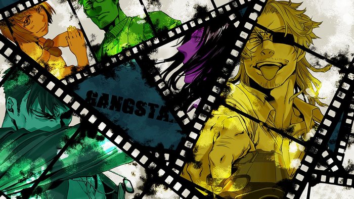 Gangsta anime characters in film strips