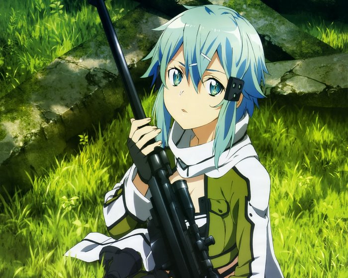 Sinon from Sword Art Online holding a sniper rifle