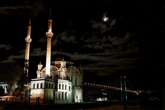 Ortakoy Mosque and Bosphorus Bridge at Night