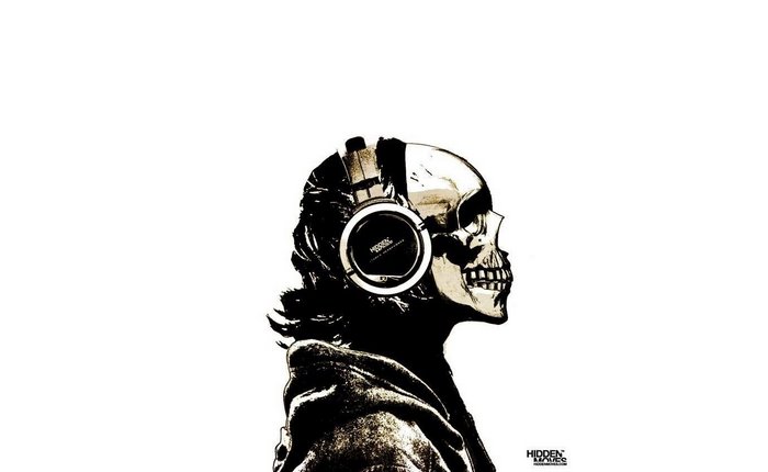 Skull wearing headphones drawing